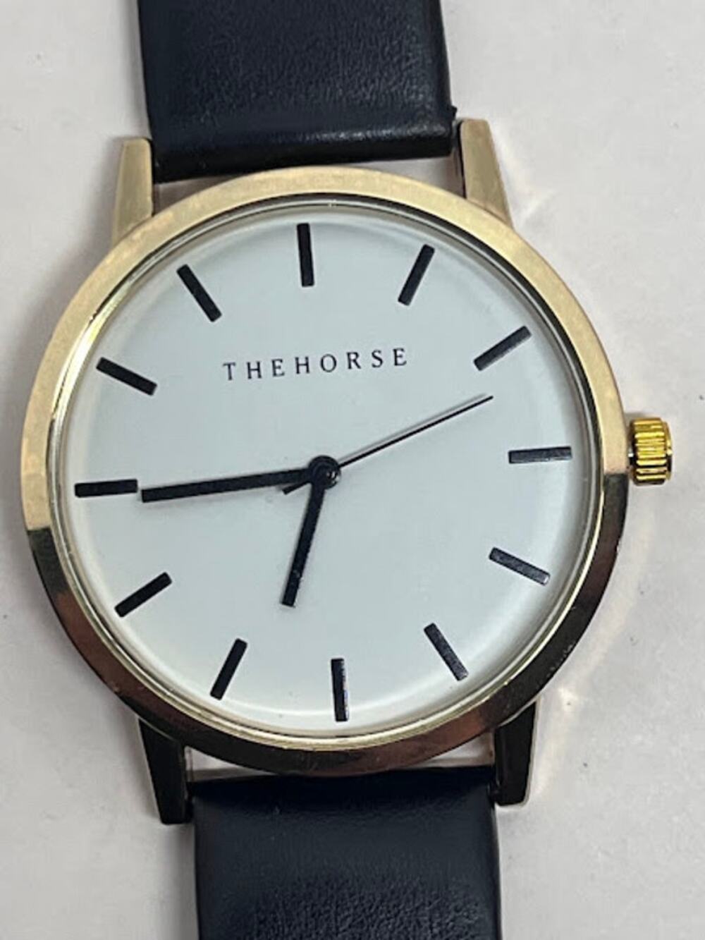 THEHORSE Gold Watch Quartz Black Leather Band ALL316L 3ATM Water Res Mens Formal